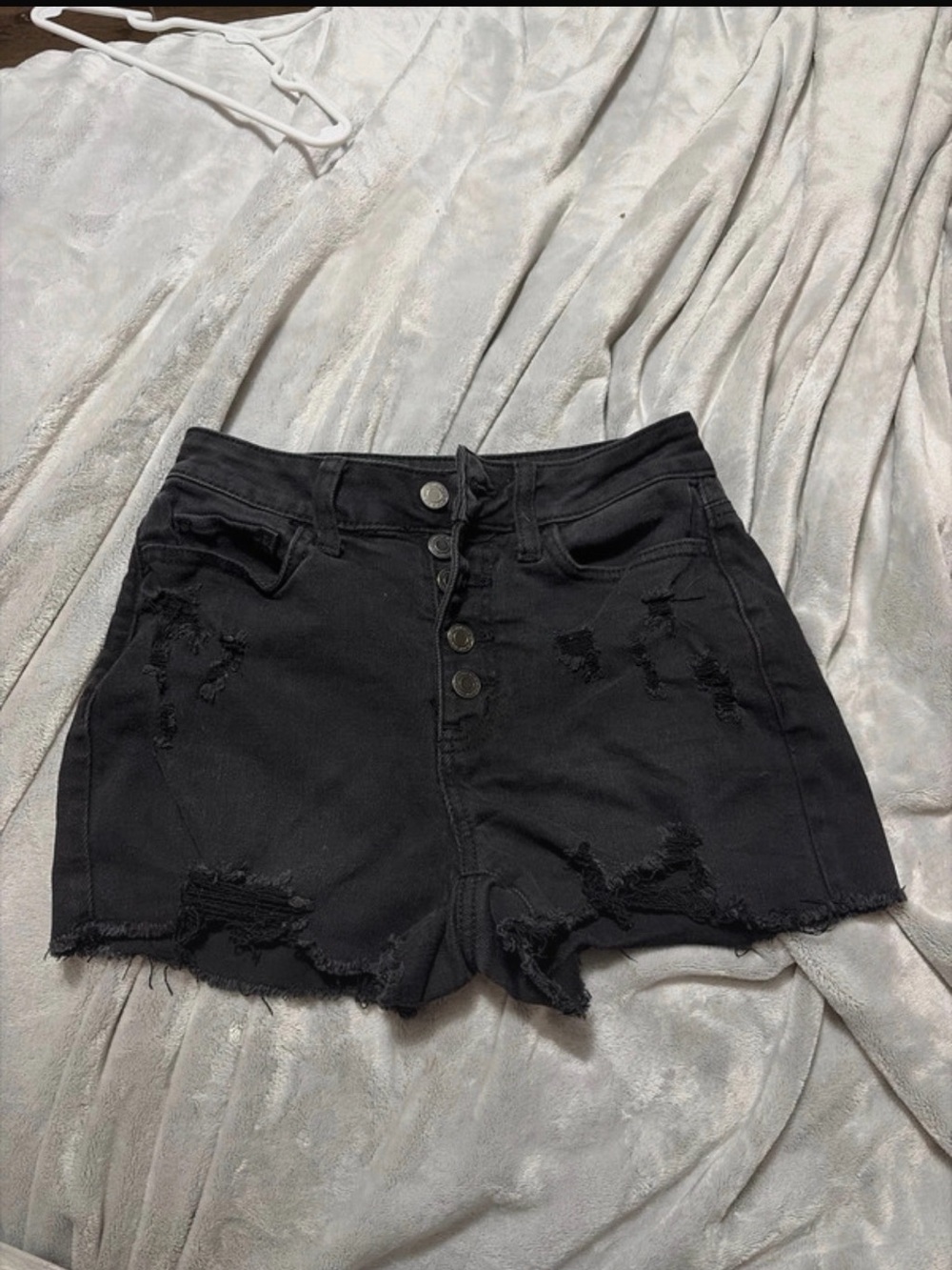 SO Black High-Waist Distressed Button-Front Shorts